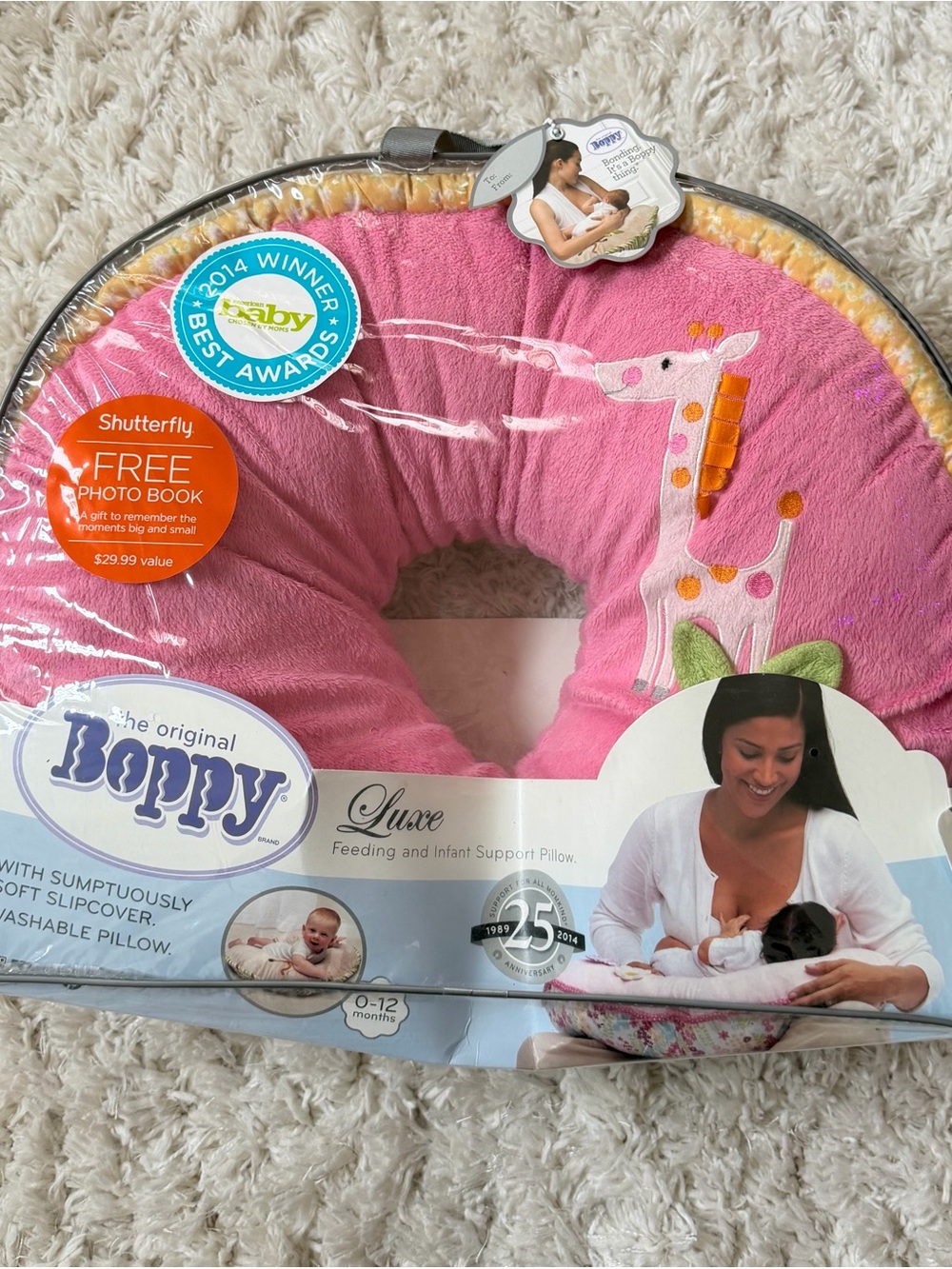 Boppy Luxe Pink Giraffe Nursing & Infant Support Pillow